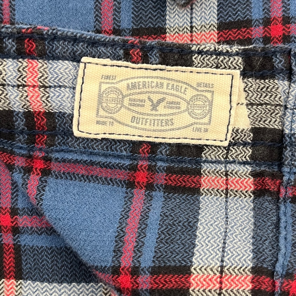 American‎ Eagle Outfitters Mens Size L Button Up Shirt Blue Plaid Athletic Fit - Picture 4 of 10